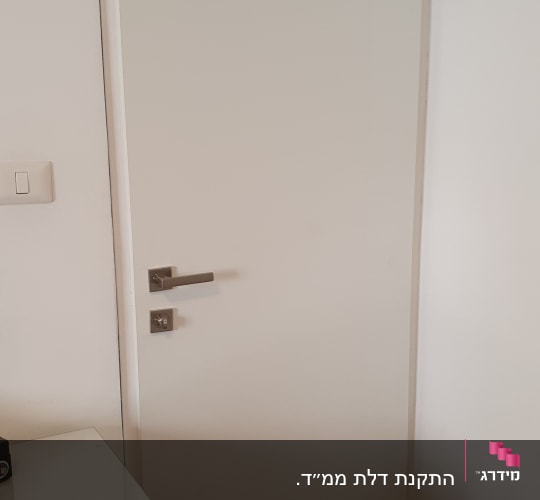 דלת לבנה עם ידית מתכת כסופה